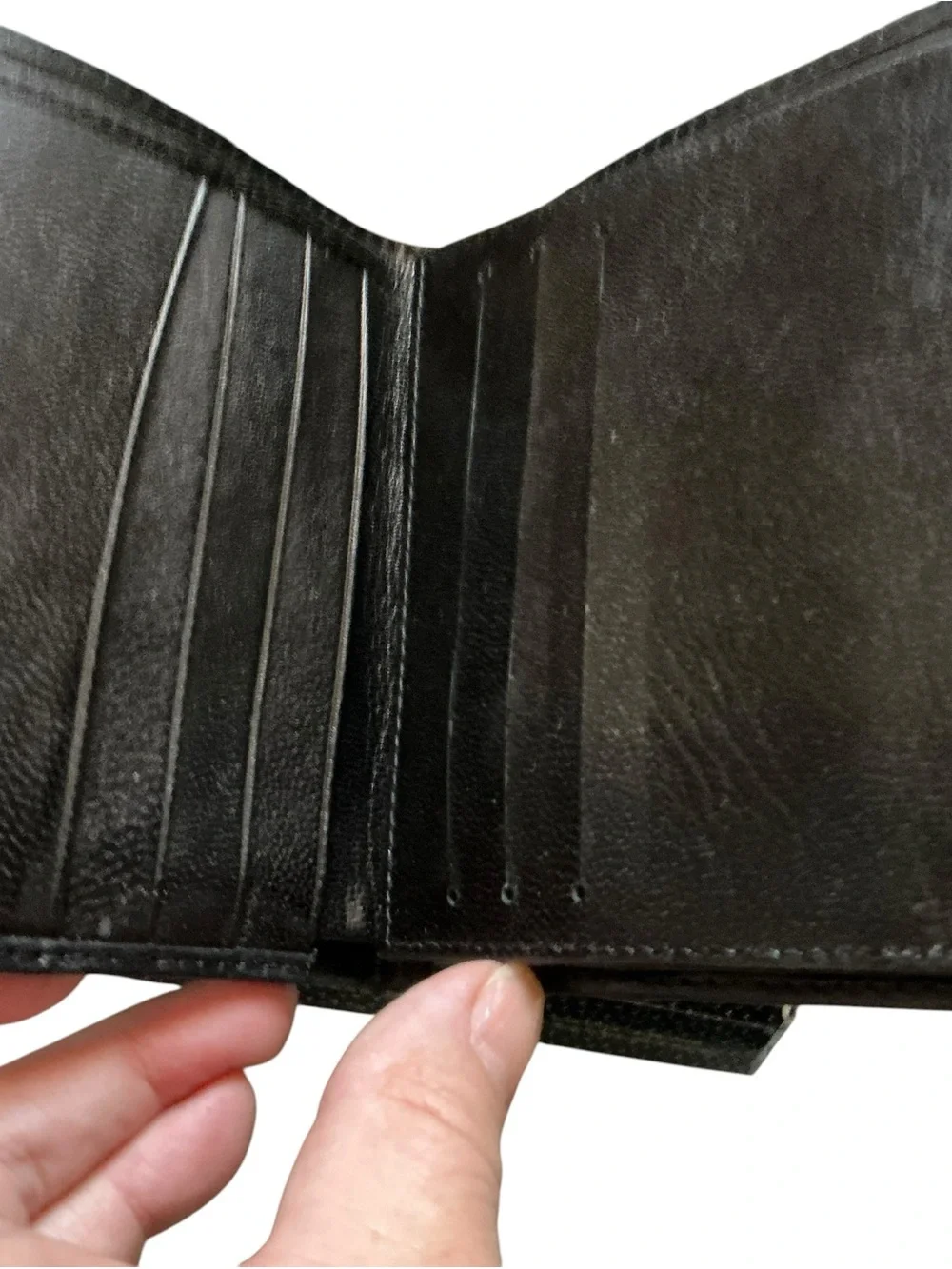 Genuine black stingray skin bifold wallet white cowhide leather men’s